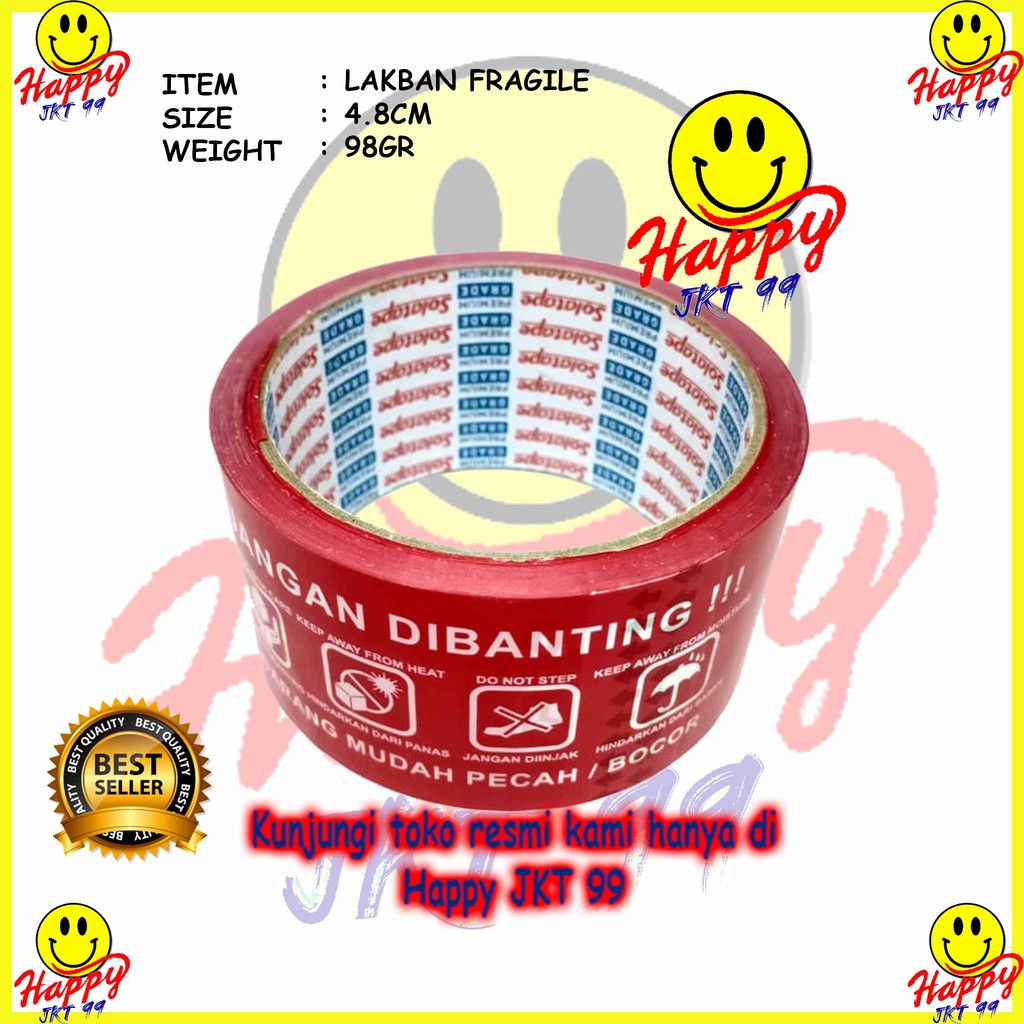 [ HAPPY JKT 99 ] LAKBAN ISOLASI FRAGILE ANTI PECAH 4.8CM