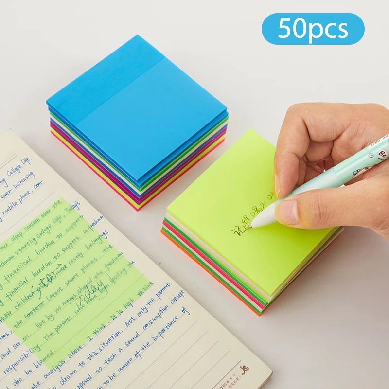 50 Lembar Sticky Note Transparan Tahan Air Warna-Warni Untuk Pelajar / Kantor