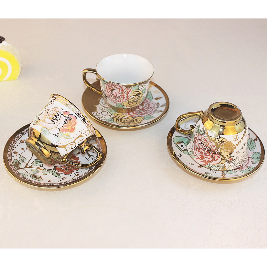 Cangkir Teh atau Kopi Keramik Motif Bunga Set isi 6pc Uk 8.5x7.5cm