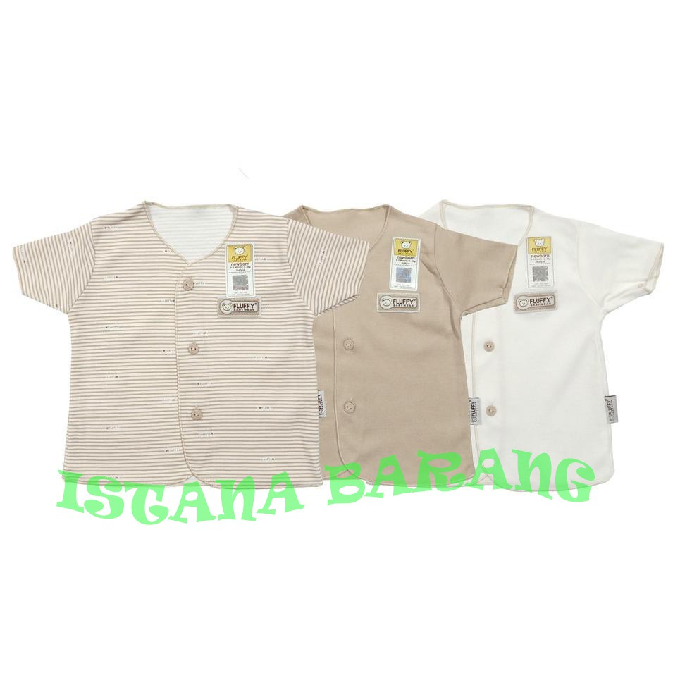 BAJU BAYI ATASAN LENGAN PENDEK MERK FLUFFY BABY ORI (BDAN KHAKI) UNTUK SIZE NEW BORN