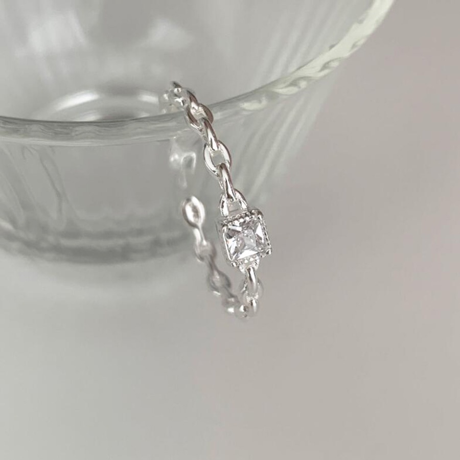 Wanita Elegan Cincin Kristal Berlian S925 Sterling Perak Perhiasan Fashion Rantai Baja Titanium Pertunangan Pernikahan Rings Adjustable Size