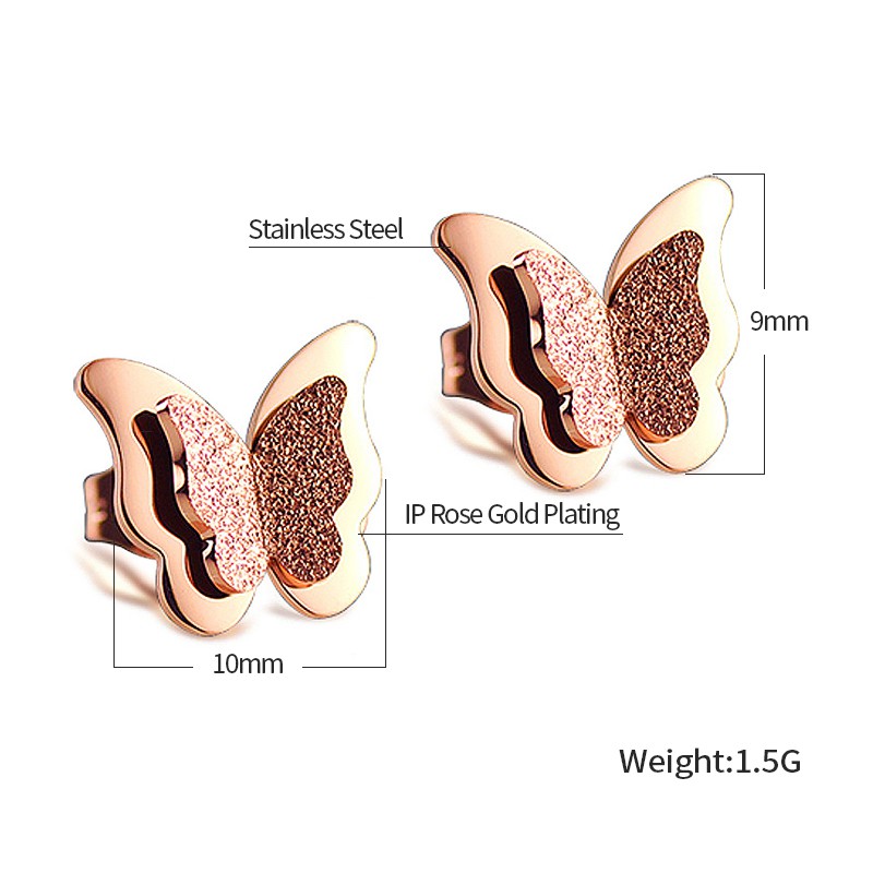 OLEVS Anting wanita Tusuk Stud earring Pola Kupu-kupu Warna  Rose Gold Gaya Chic Retro Anting-anting-8