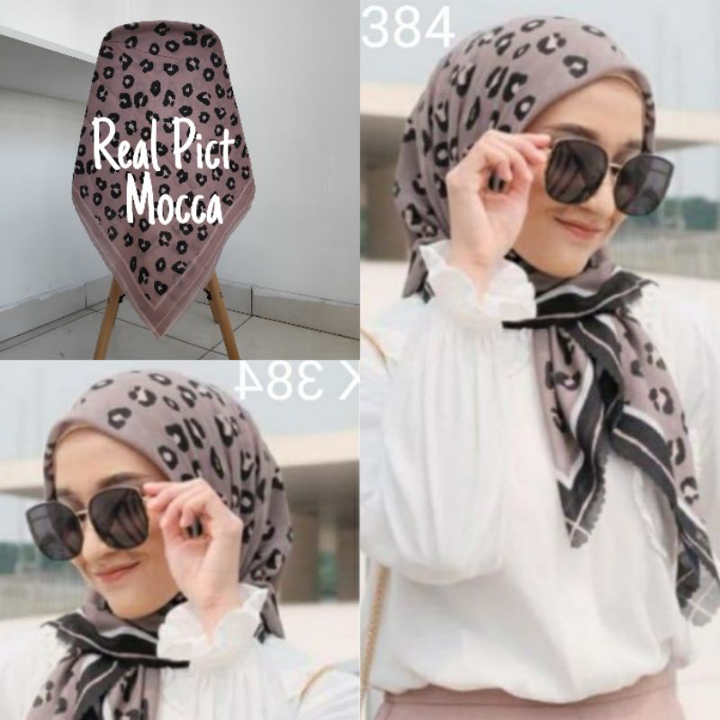 Kerudung vanilla hijab jilbab leopard love rantal polkadot / vanilla hijab segiempat voal motif vanilla chain / deenay kw button kw lasercut-Leo mocca