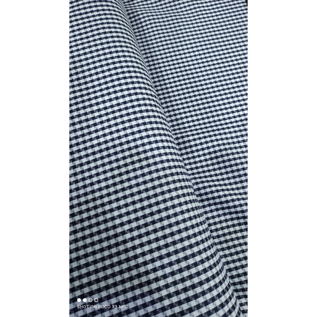 Kain Kemeja Hem Kotak Checkered Office Wear Wrinkle Free Poly Cotton Dark Blue