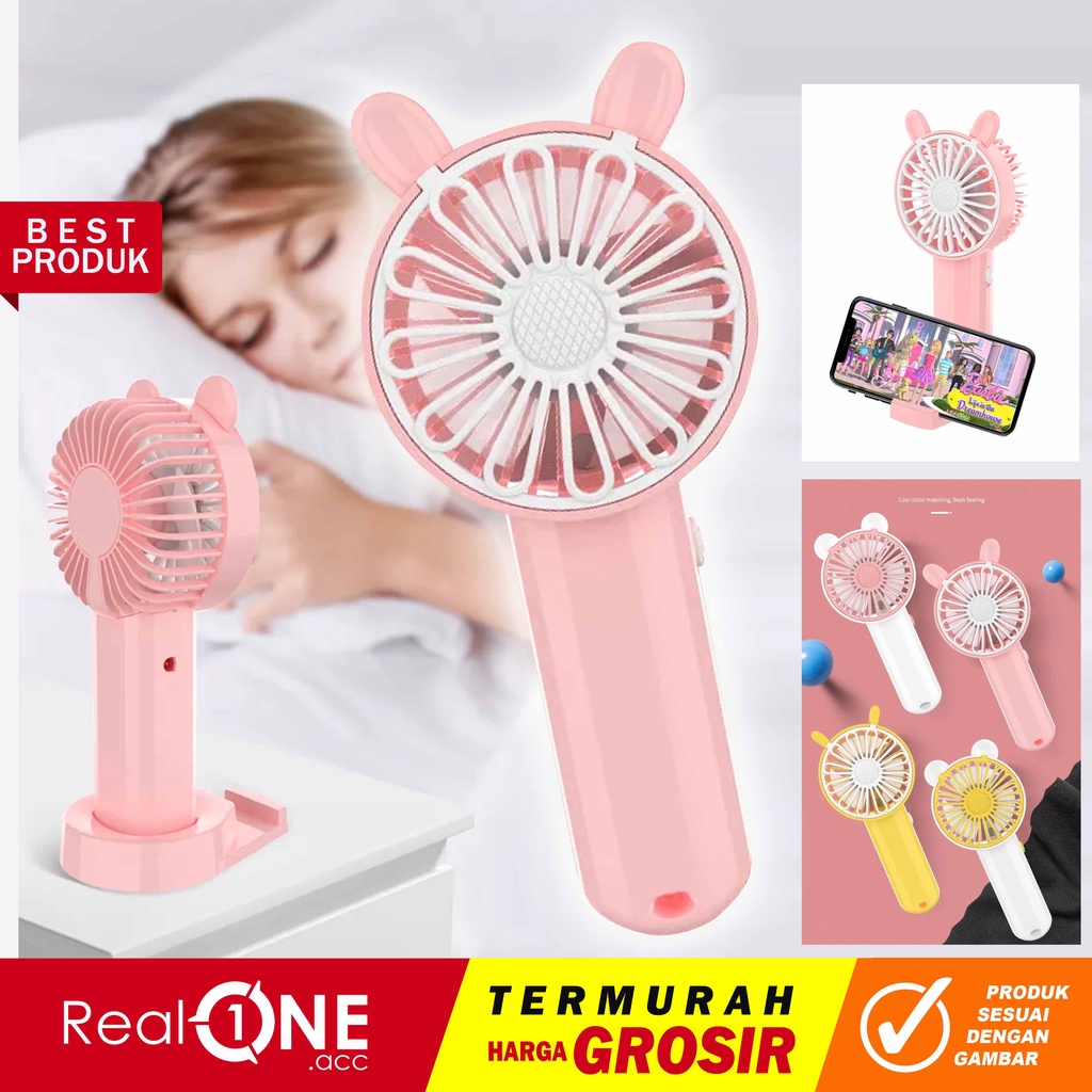 Kipas angin 3 SPEED mini led handheld fan portable karakter colour USB cas silent mode built in battery dapat digunakan sebagai dudukan ponsel- realoneacc