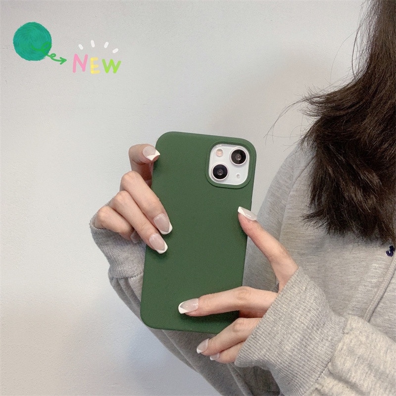 Soft Case Bahan Silikon Warna Hijau Tua Untuk iPhone 14 13 12 11 Pro X XS Max Mini XR 6 6s 7 8 Plus