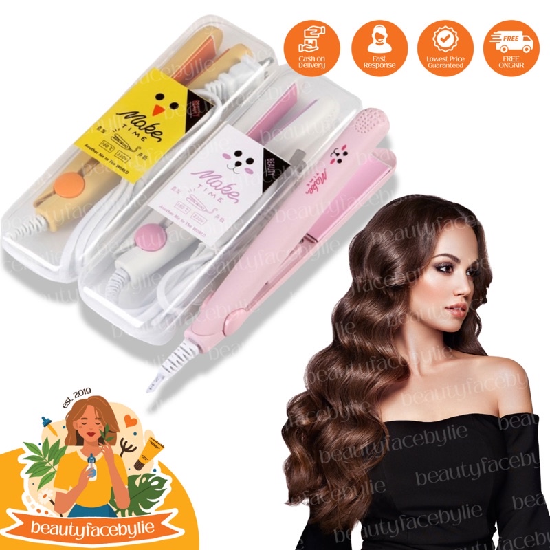 Alat Catok Rambut Mini Karakter 2in1 Catokan Lurus Curly
