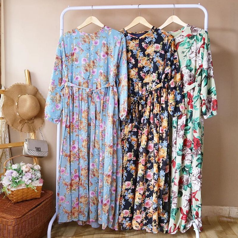 gamis bunga ceruty #gamis pesta #gamis bunga-bunga