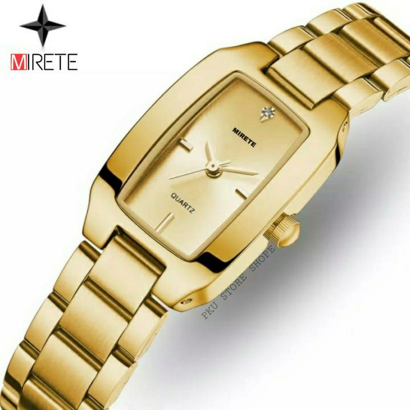 JAM TANGAN WANITA TALI BAJA  RANTAI STAINLES STEL ANTI AIR FREE BATRAI CADANGAN JAM TANGAN CEWEK/WANITA WARNA GOLD