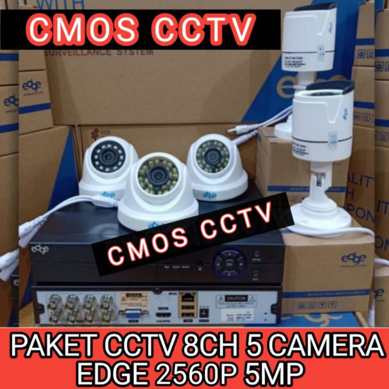 PAKET CCTV EDGE 5MP 8CHANNEL 5CAMERA FULL HD 2560P KOMPLIT