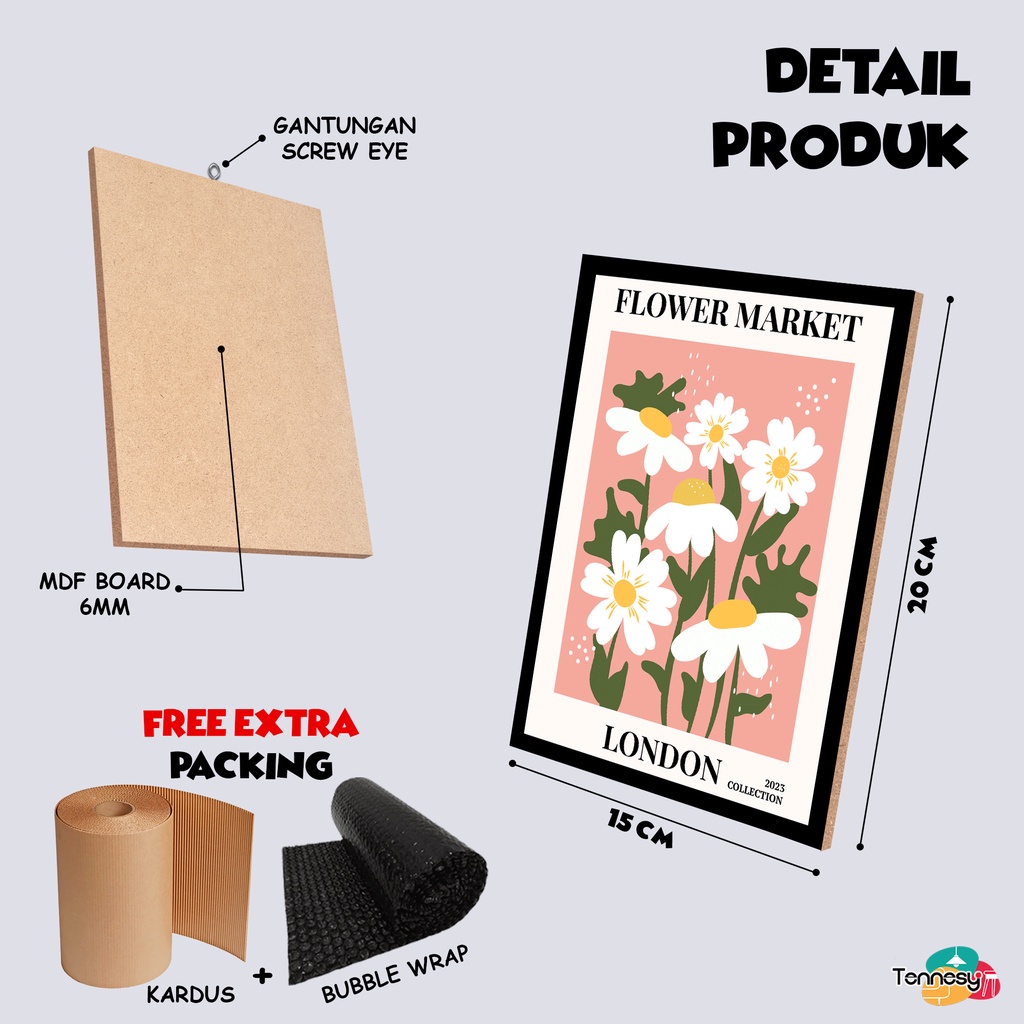 TENNESY HIASAN DINDING BUNGA PATTERN FLORAL 15X20 CM WALL DECOR PAJANGAN KAYU DEKORASI DINDING KAMAR TIDUR RUMAH