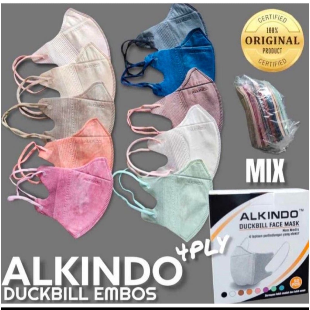 Masker Duckbill Alkindo Garis 4 Ply isi 50pcs Hitam/Putih Tebal
