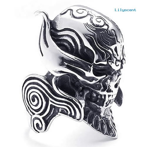 Ls Perhiasan Cincin Stainless Steel Punk Gothic Desain Tengkorak Helm Prajurit Untuk Pria