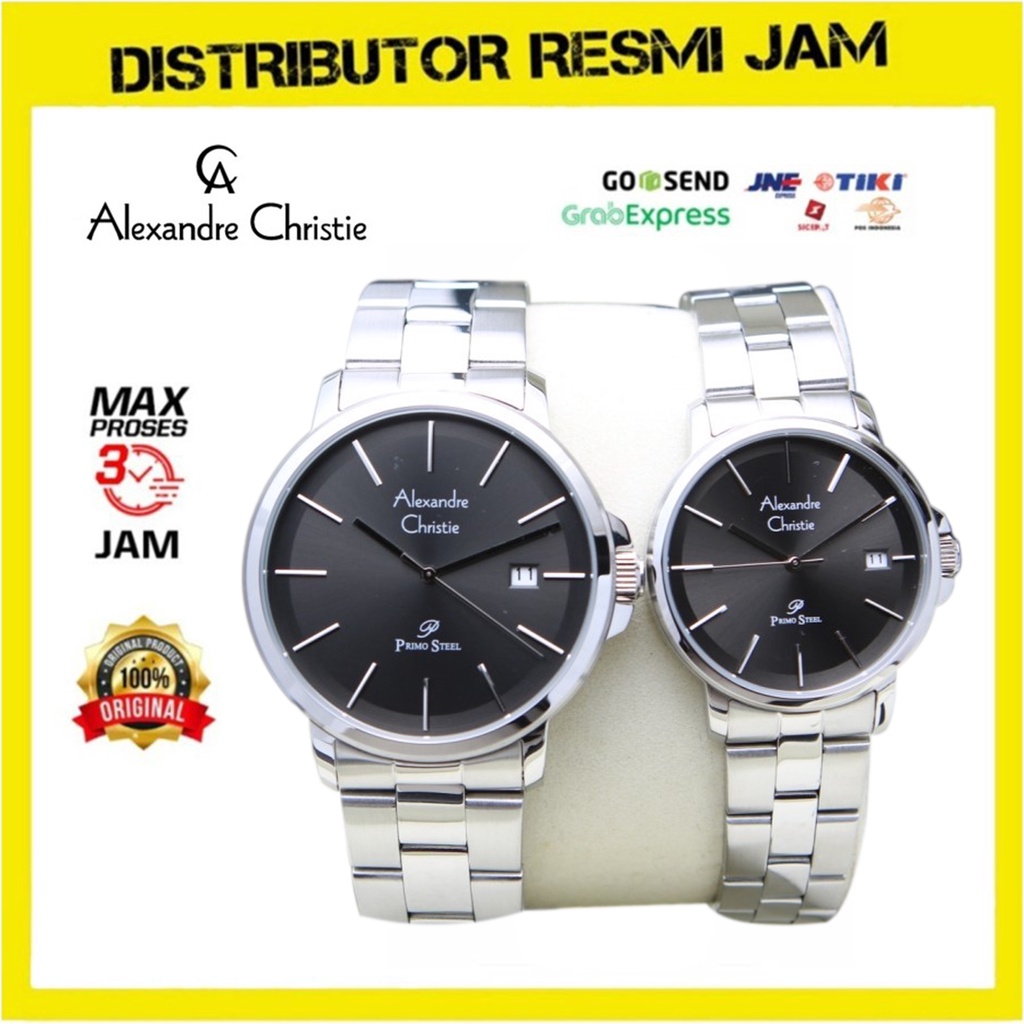 Jam Tangan Couple Alexandre Christie AC1032 AC 1032 Silver Black