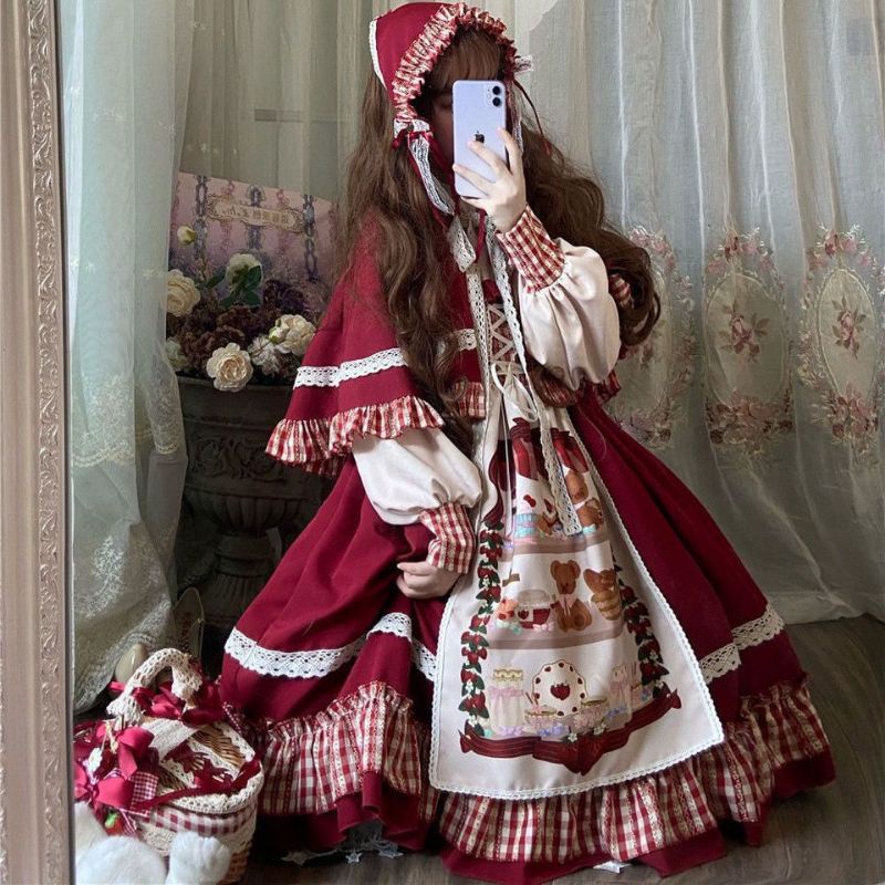 [MikanHiro Store] LOLITA DRESS RED RIDING HOOD BERRY LOLITA DRESS KAWAII DRESS