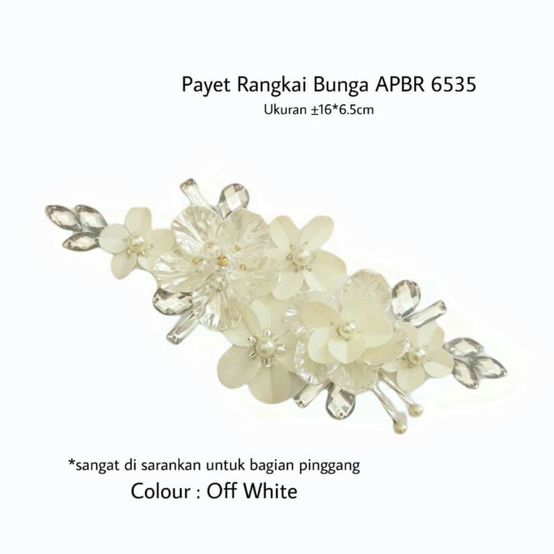 bunga 3d payet APBR 6535 Off white aplikasi pinggang