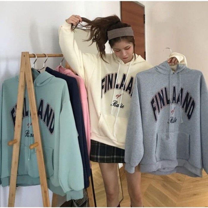 Finland Hoodie Sweater Wanita / Sweater Hoodie Oversize Wanita Terbaru - Hitam Promo