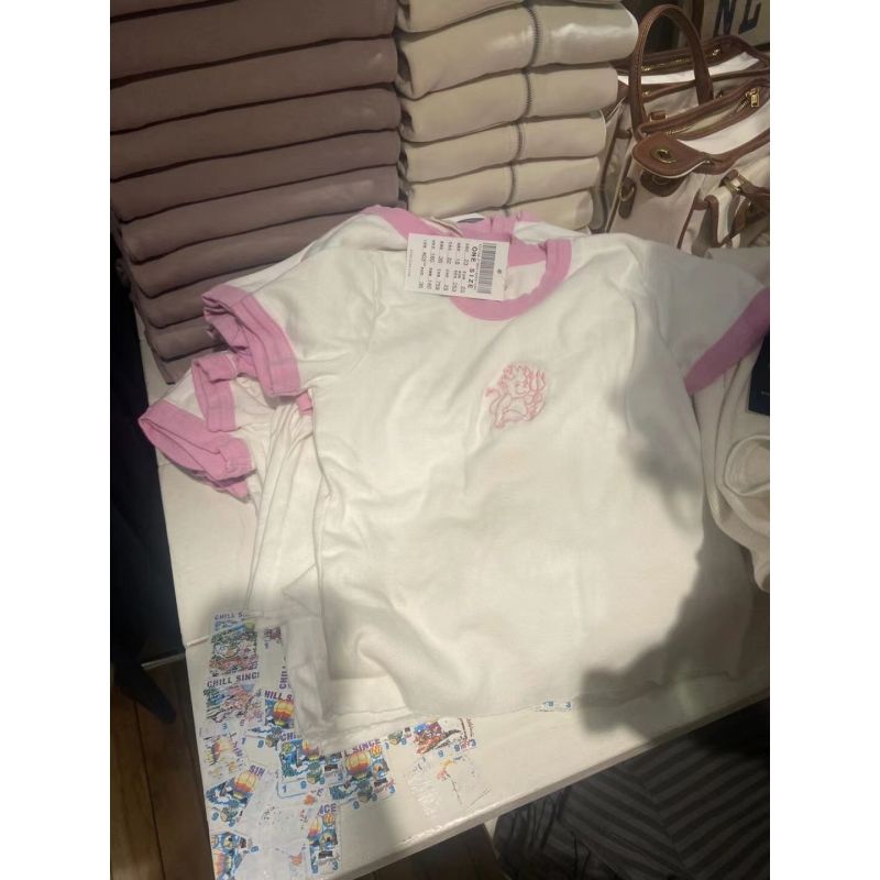 BrandyMelville Situs Resmi Pink Unicorn Bordir Atasan BM Amerika Retro Lengan Pendek T-shirt In Wani