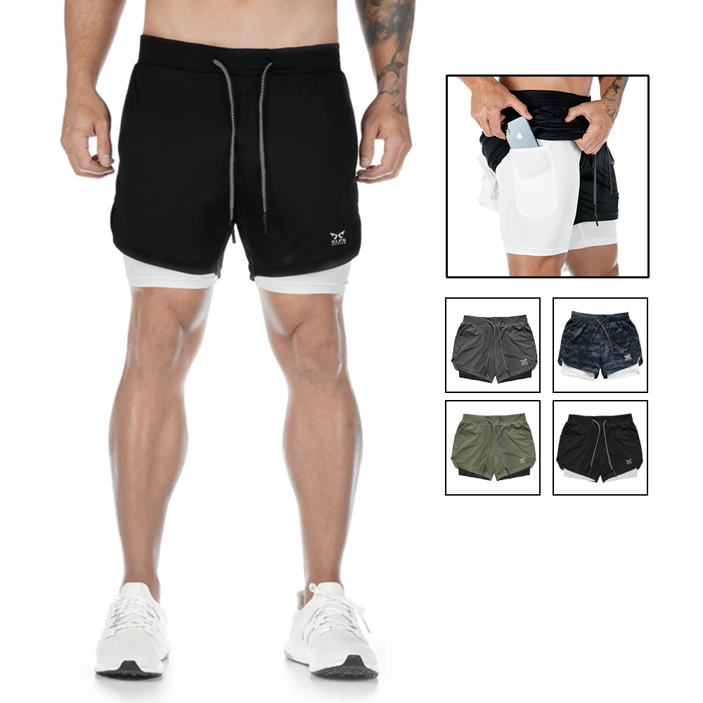 Celana Pendek Olahraga Legging Sport Pria Running Gym Fitness-Hitam