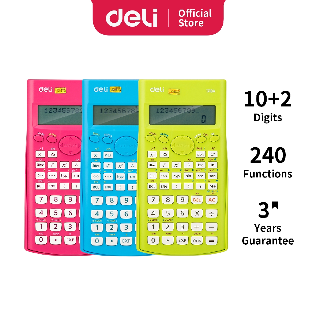 

Deli Kalkulator Scientific 240 Fungsi/ 10+2 Digits Display besar garansi 3 tahun E1710A