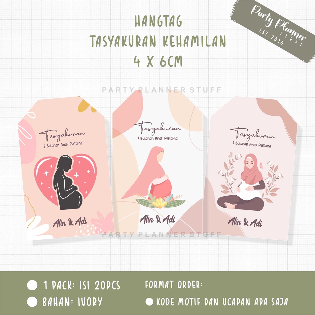 Hangtag ucapan tasyakuran kehamilan 4 bulanan 7 bulanan syukuran kehamilan hijab custom tulisan
