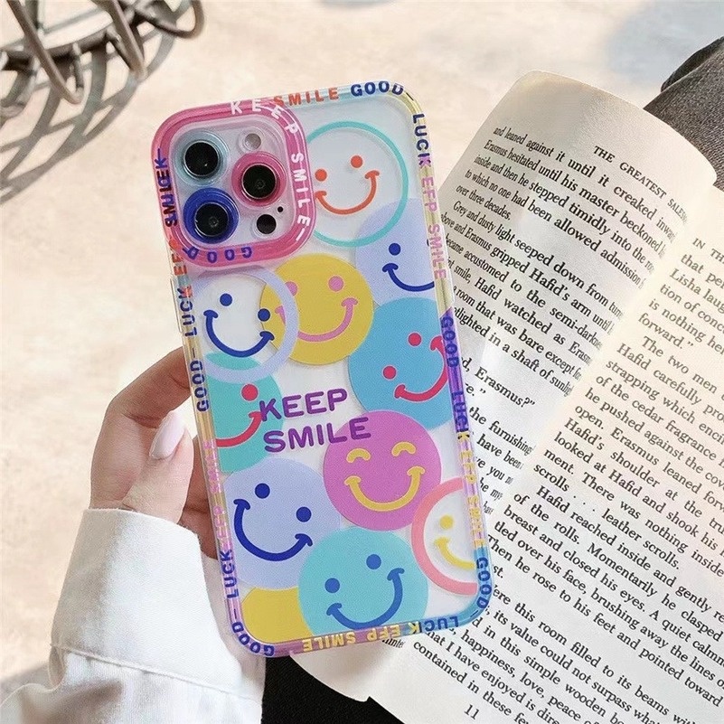 Casing Tpu Compatible for iPhone 14 13 12 11 Pro Max X Xr Xs Max iPhone 7 8 6 6s Plus Motif Smiley Phone Case shockproof Cover