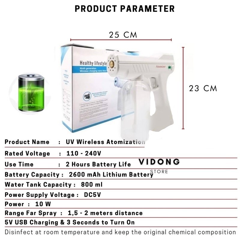 Grosir - 8069 Nano Spray Gun Disinfectant 800 ML Wireless / Spray Gun Atomizer / Semprotan Disenfect