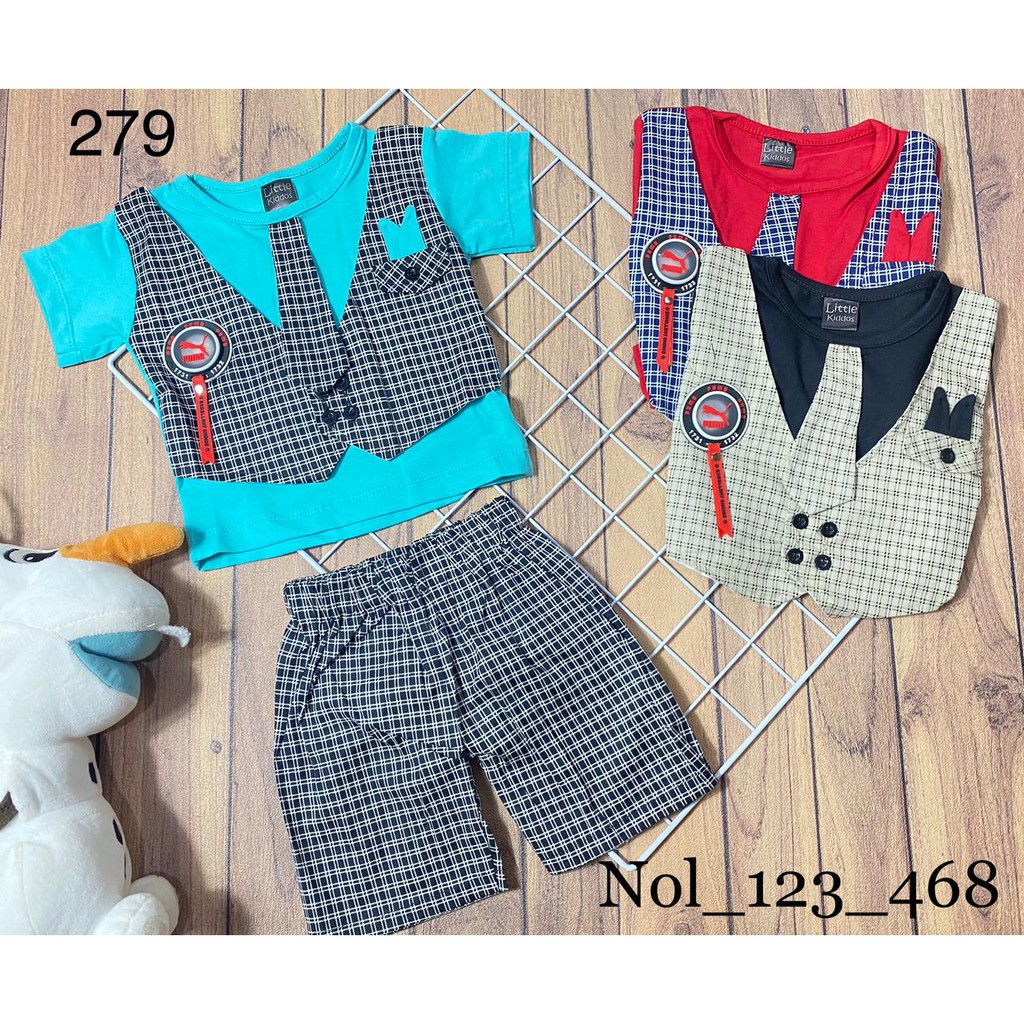 BAYIe - Setelan Baju Bayi / Anak  Laki-Laki Cowok  (Kaos Rompi+Celana) LITTLE KIDDOS SNI 0-12 bulan