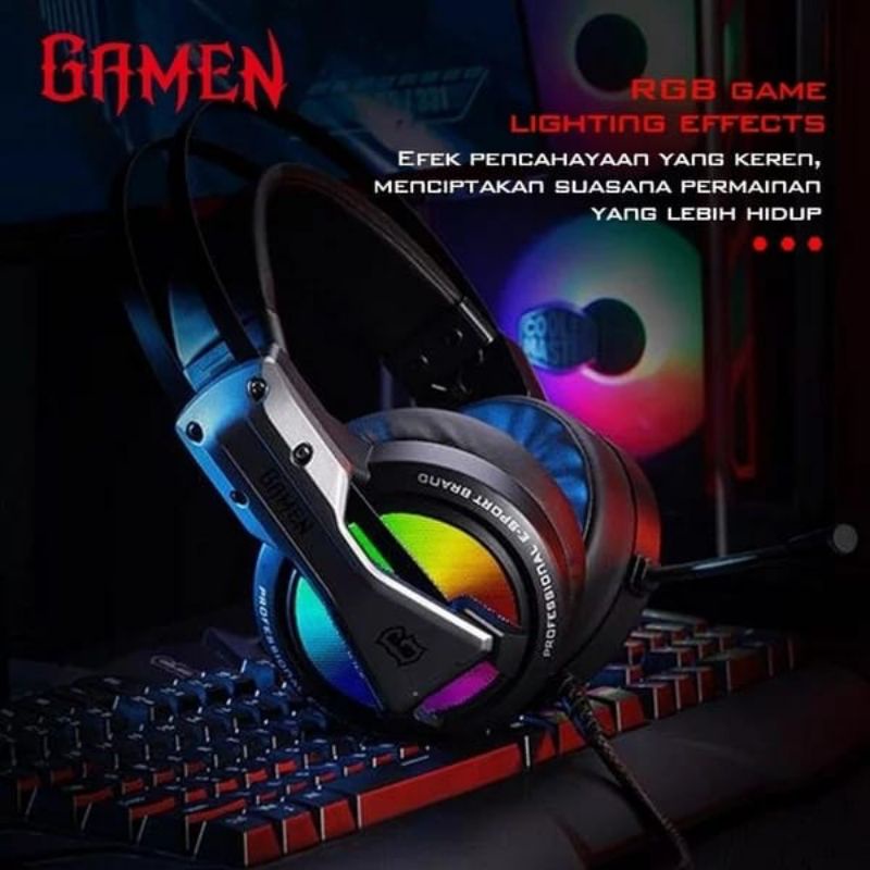 Gamen GH1500 RGB Game Lighting Effects Noise Cancelling Gaming Headset Black