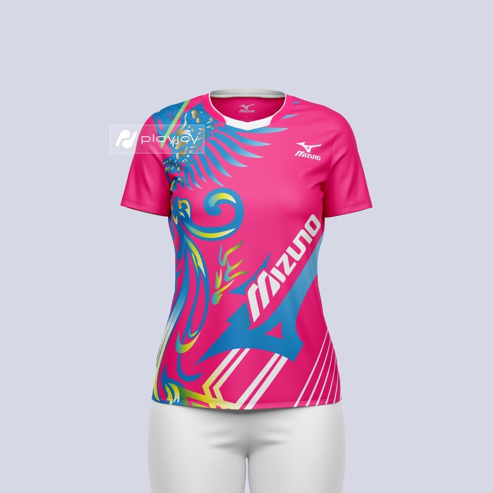 PAKAIAN OLAHRAGA ATASAN WANITA KAOS VOLLY BADMINTON FUTSAL BULUTANGKIS JERSEY PRINTING PINK TERLARIS