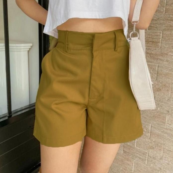 NEW  9.9 HOPYLOVY - Celana Pendek Bahan Katun HW Wanita Hotpants Highwaist Deby [KODE 685]