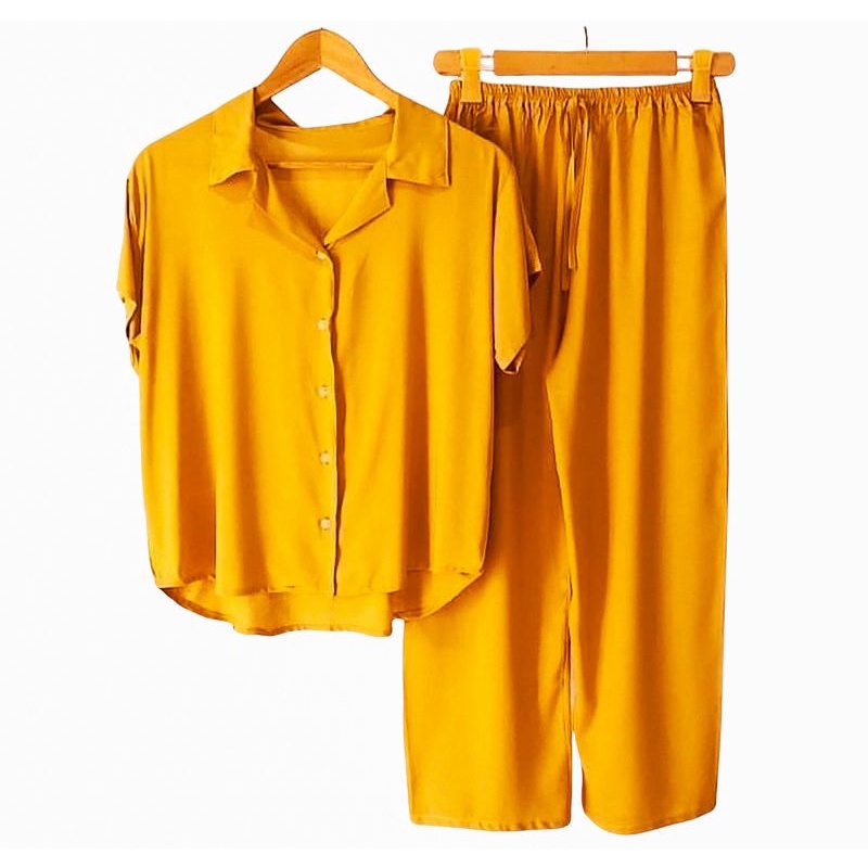 PIYAMA | BAJU TIDUR WANITA | SETELAN WANITA | PIYAMA WANITA | PIYAMA RAYON | PAJAMAS | PIYAMA JUMBO-Mustard