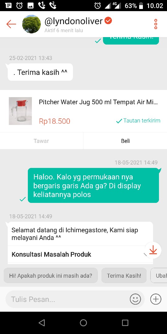 Pitcher Water Jug 500 Ml Tempat Air Minum Kaca Pitcher Kaca Tebal