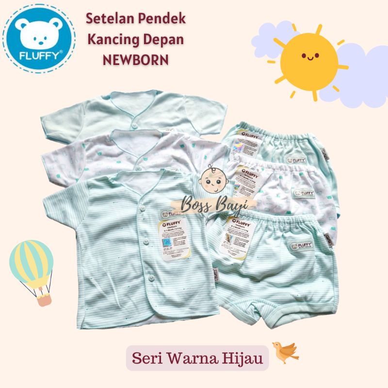 FLUFFY Baby Wear - Setelan Kancing Depan Lengan Pendek Celana Pendek NEWBORN