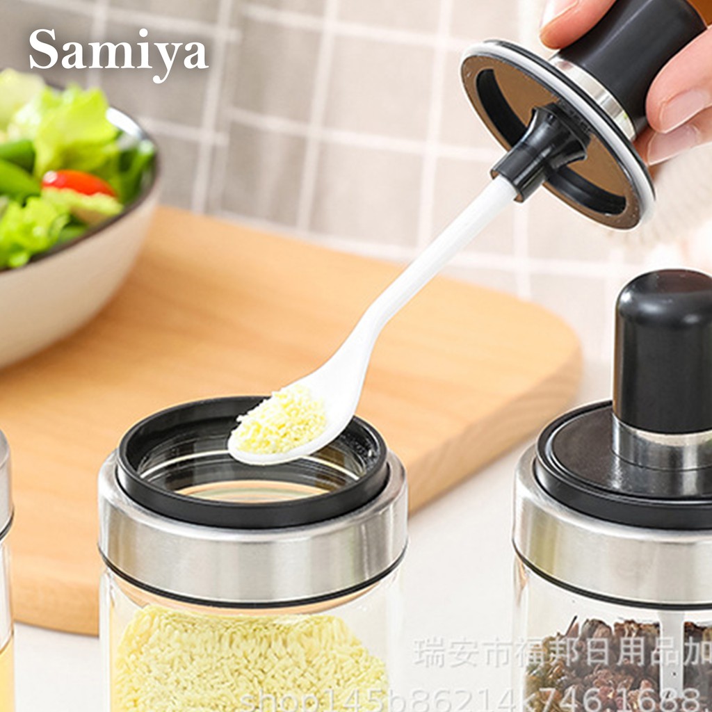 seasoning jar with spoon / toples kaca tempat bumbu dapur