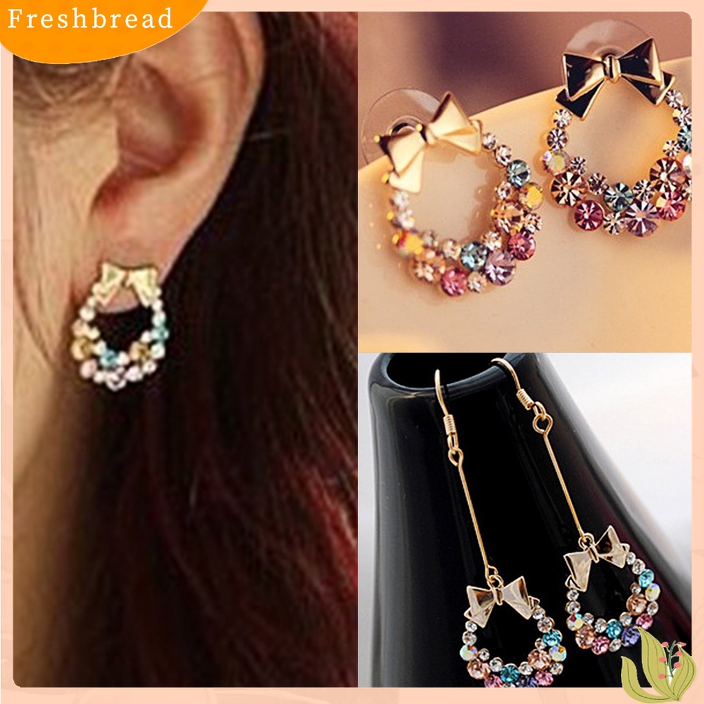 Terlaris Colorful Rhinestone Drop Earrings Bow Women Circle Hook Earrings Stud Earrings Fashion Jewelry