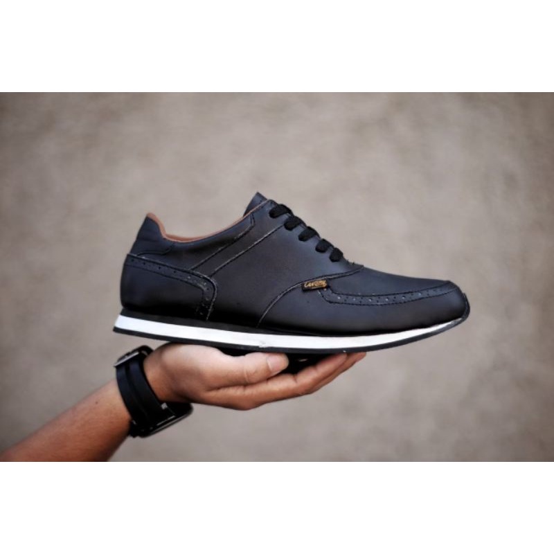 EZRA BLACK -Sepatu Casual Kasual Sneakers Pria Kulit Asli/Cowok/Men Lokal Ori Original Footwear