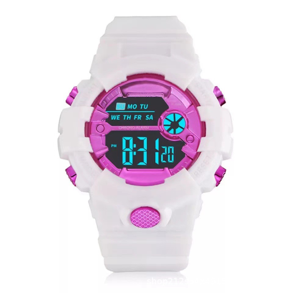 Jam Tangan Sport Digital Dial Bulat Rubber Untuk Wanita Dan Pria Fashion Gaya Korea Import-45-3 Putih Pink