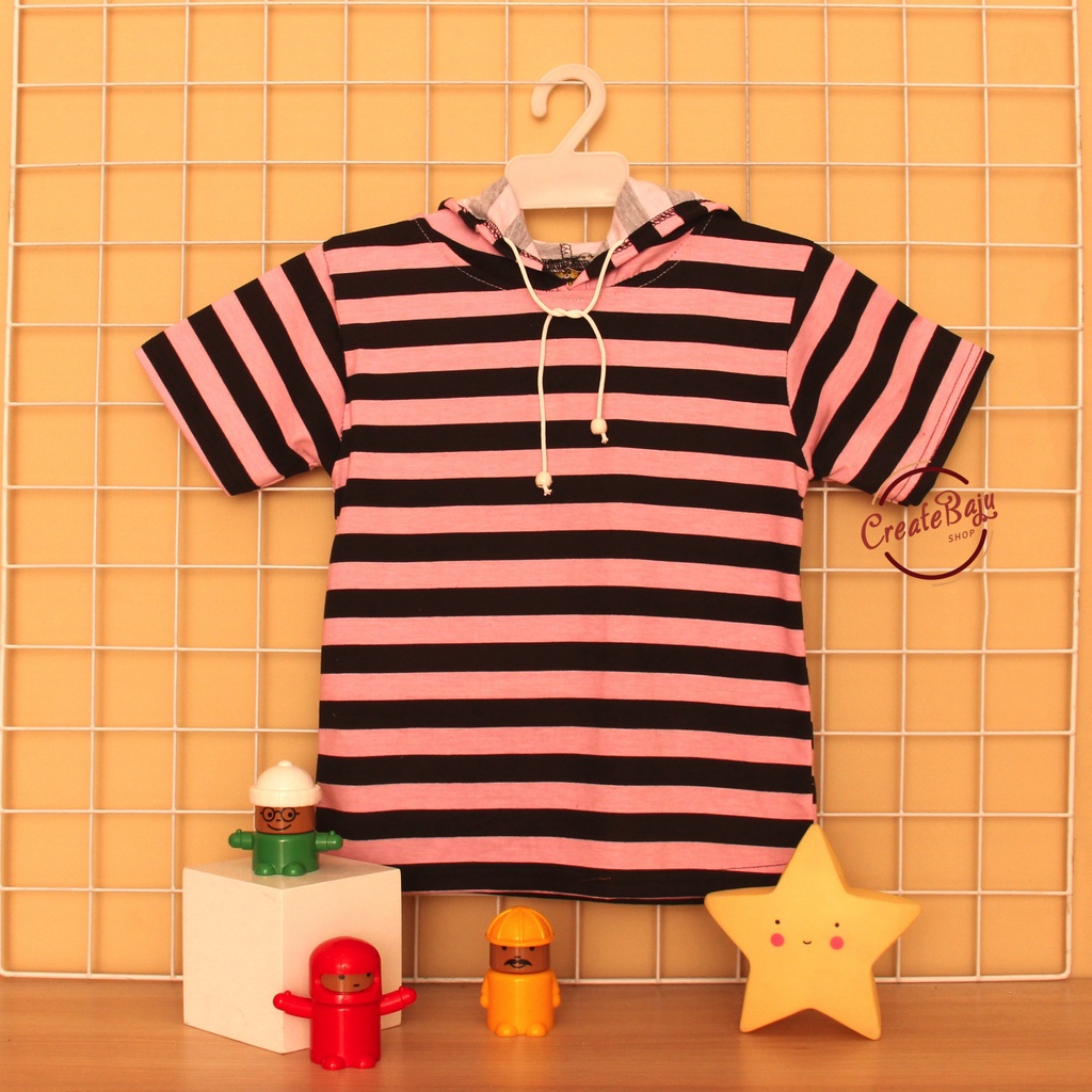 KAOS ATASAN HOODIE ANAK MOTIF SALUR PINK BAJU ATASAN ANAK 1-7 TAHUN FASHION