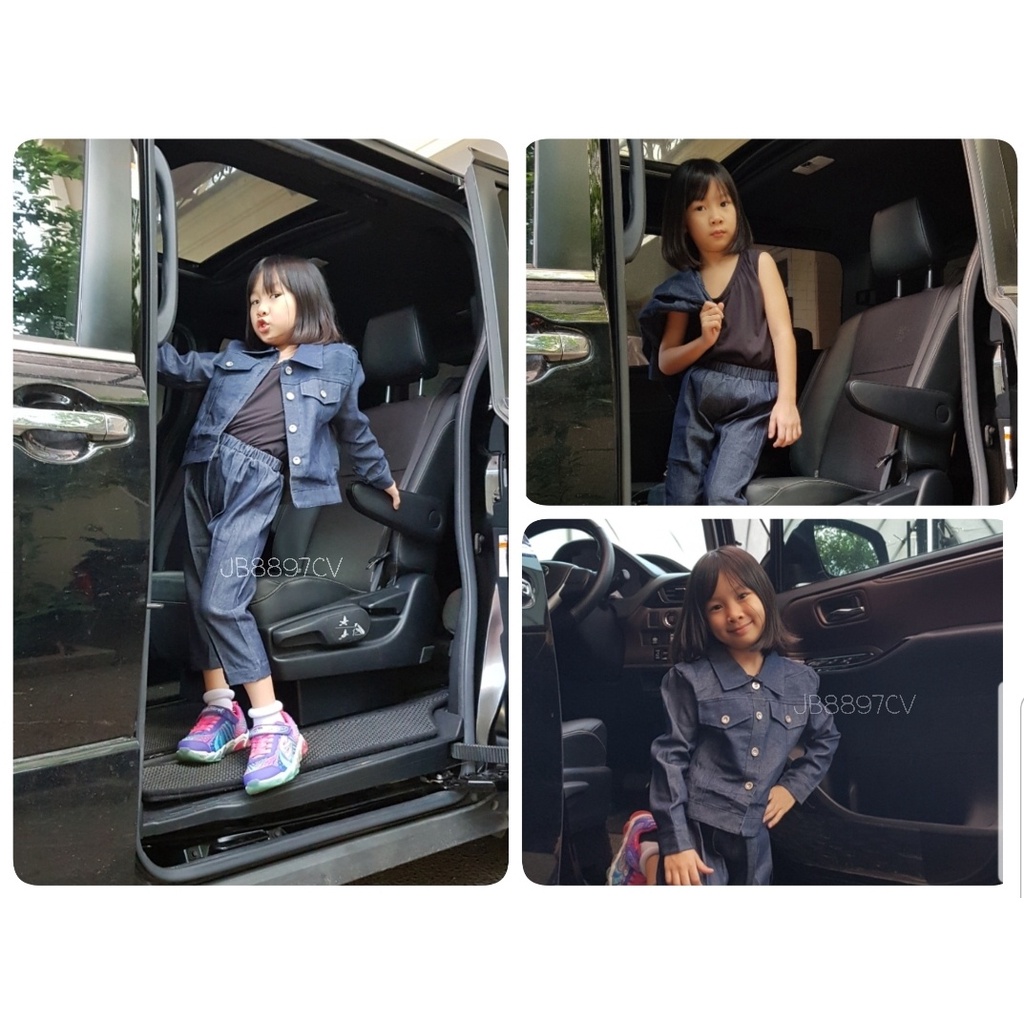 St. KCL jeans kids Setelan jaket dan celana bahan jeans LD jaket 76cm, panjang celana 38cm, celana p