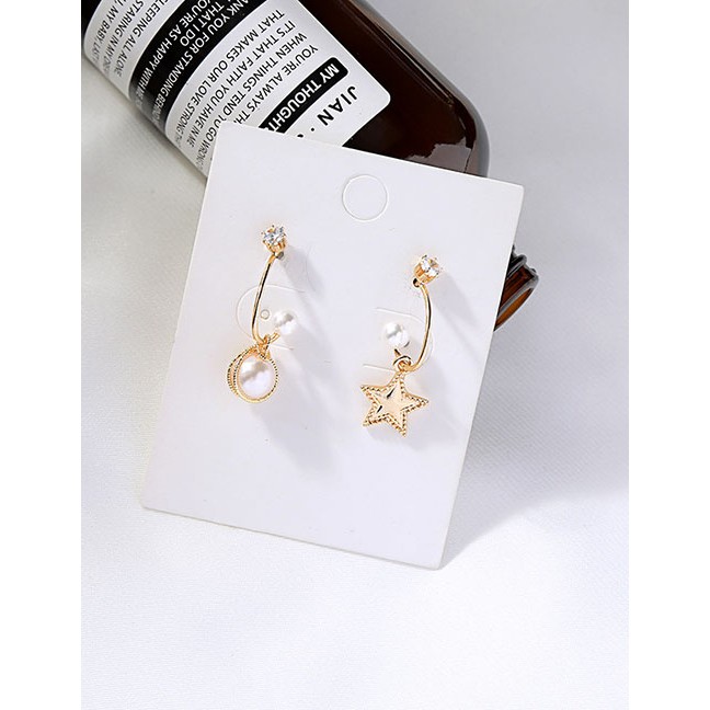 LRC Anting Tusuk Fashion Star Section Pentagram Asymmetric Pearl Earrings D63218