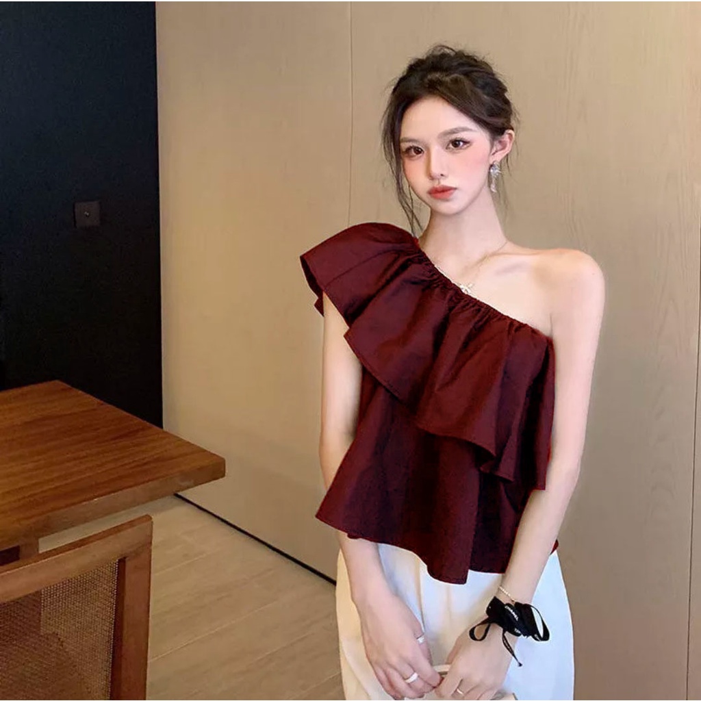 Atasan wanita one shoulder outfit korean style 897