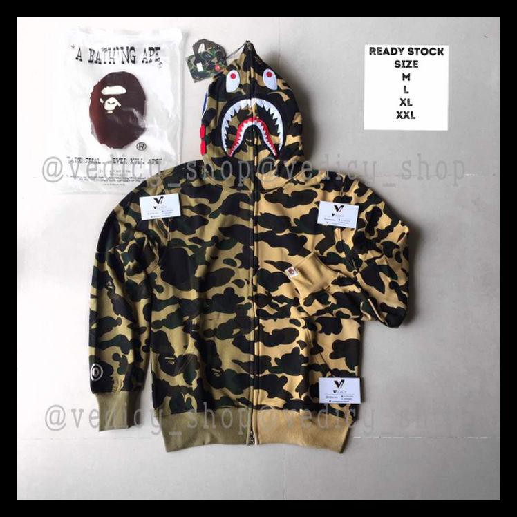 Ina HOODIE BAPE SHARK DUAL CAMO YELLOW GREEN SUPER MIRROR FULL TAG BIG SALE Kode 735