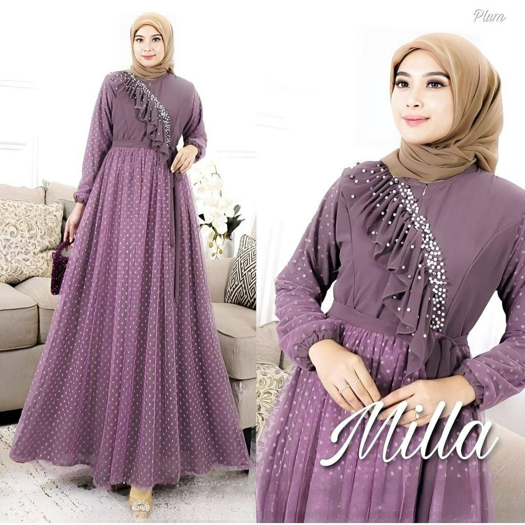 GAMIS WANITA TERBARU MILA MAXY BAHAN CERUTY BABYDOLL APLIKASI TILE DOTT APLIKASI MUTIARA DAN FULL PURING LD 100 - 120 CM UKURAN M L XL XXL GAMIS SAGE GREEN MUSLIM MODERN MAXY DRESS JUMBO WANITA KEKINIAN DRESS SAGE BRIDESMAID