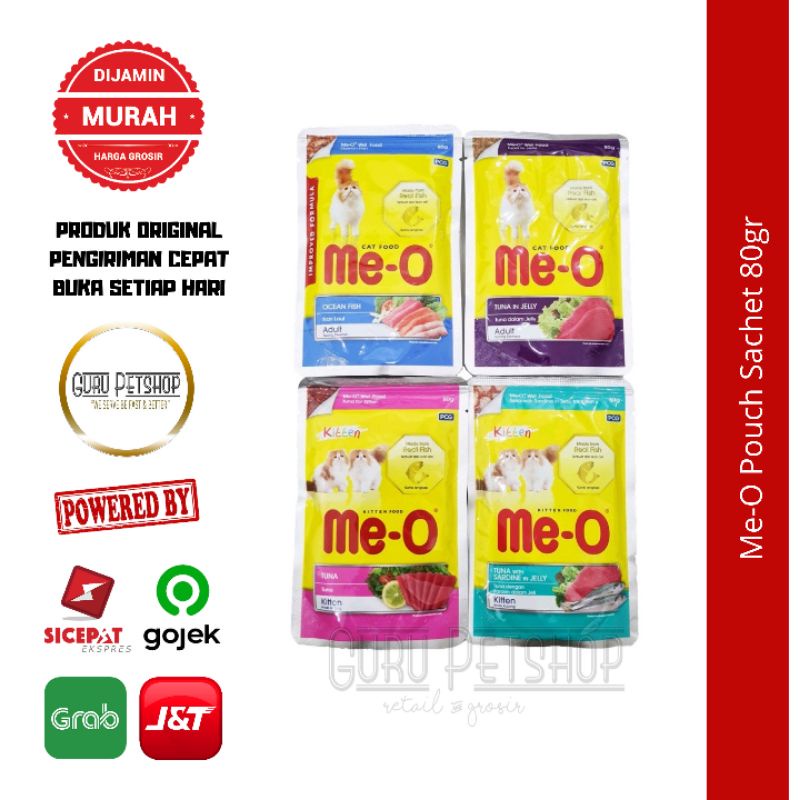 Me-O Pouch Sachet 80g Kitten Adult Varian Makanan Kucing Basah Meo 80 g Meo Pouch Saset