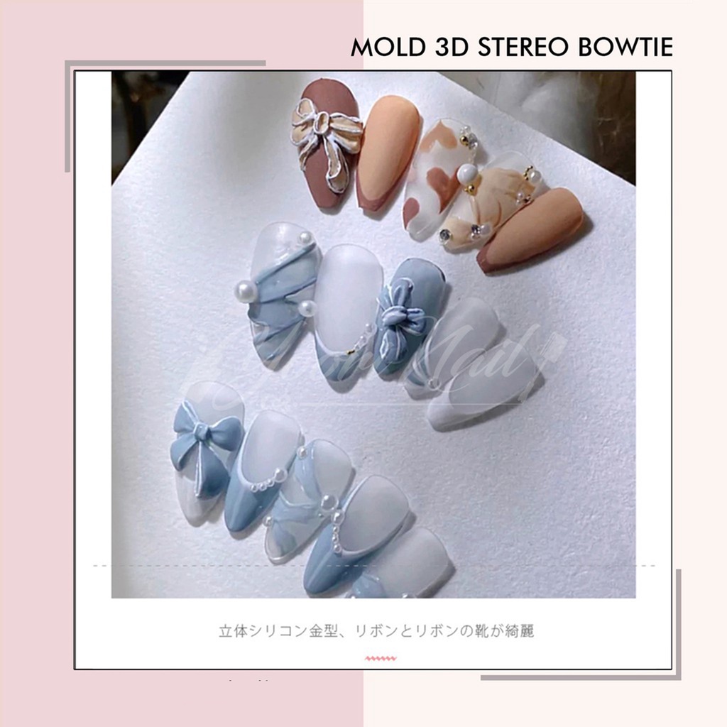 Mold 3D stereo bowtie nail art cetakan pita 3d nails hiasan kuku silicone mold