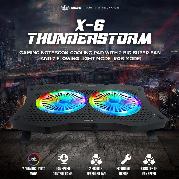 Nyk X-6 Coolingpad notebook Gaming Thunderstorm rgb 2 Super Big fan Cooler pad