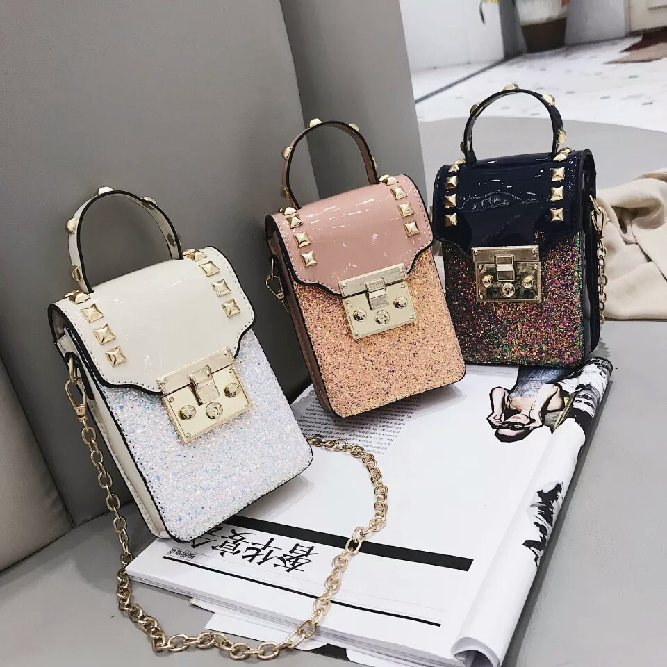 Tas Pesta Kecil Mewah Selempang Wanita Tali Rantai Ponsel Slempang Hp Cewek Sling Phone Mini Bag Ori