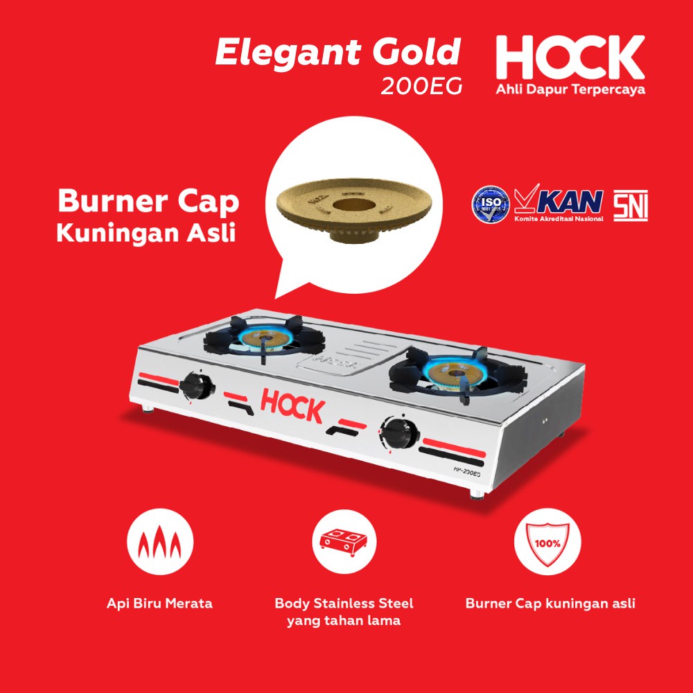 Kompor Hock Gas Api Biru 2 Tungku Stainless Steel Elegant Gold HP-200EG