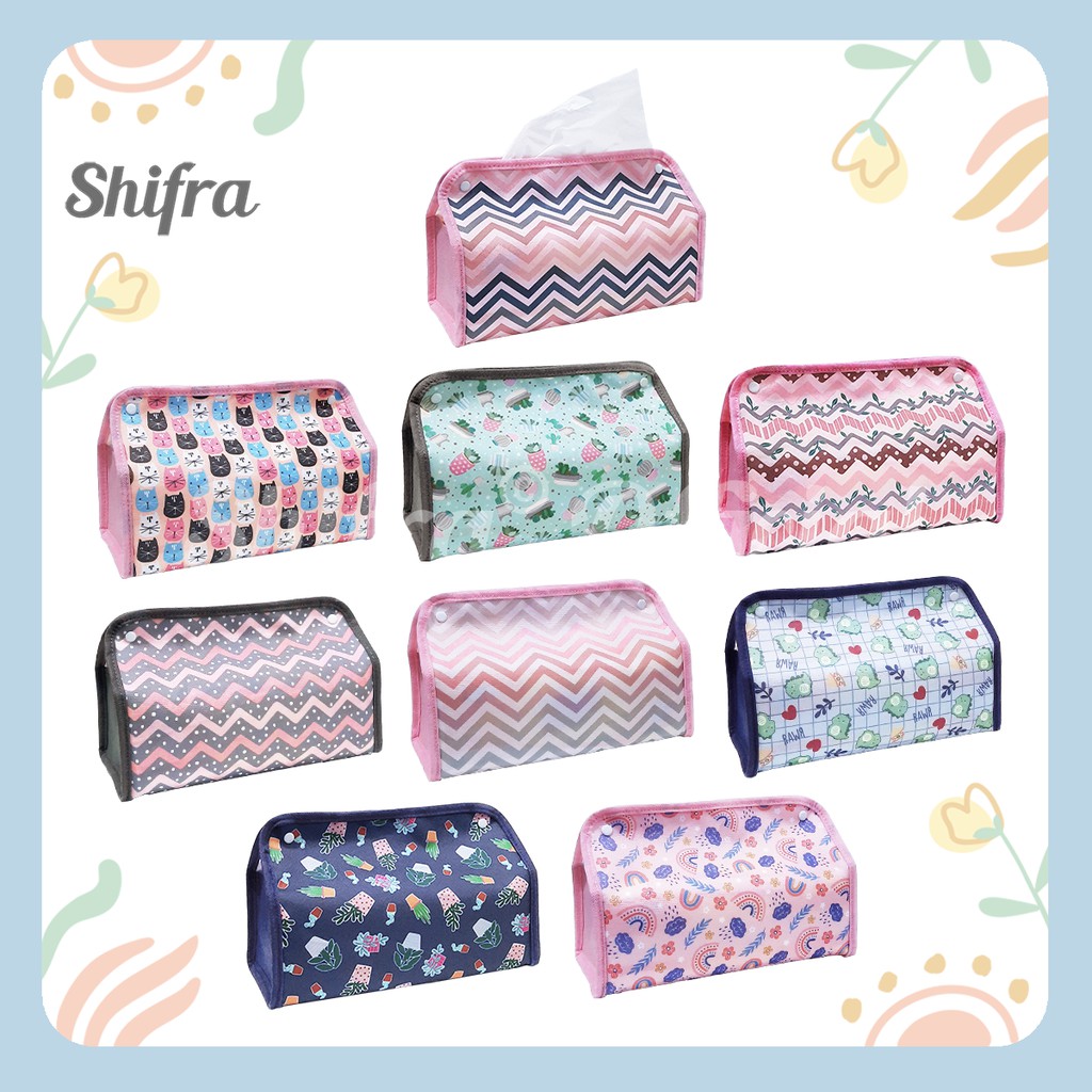 Shifra Pouch Tempat Tissue Kulit Sintetis Dino Animal Rainbow Pattern (TIDAK TERMASUK TISSUE)